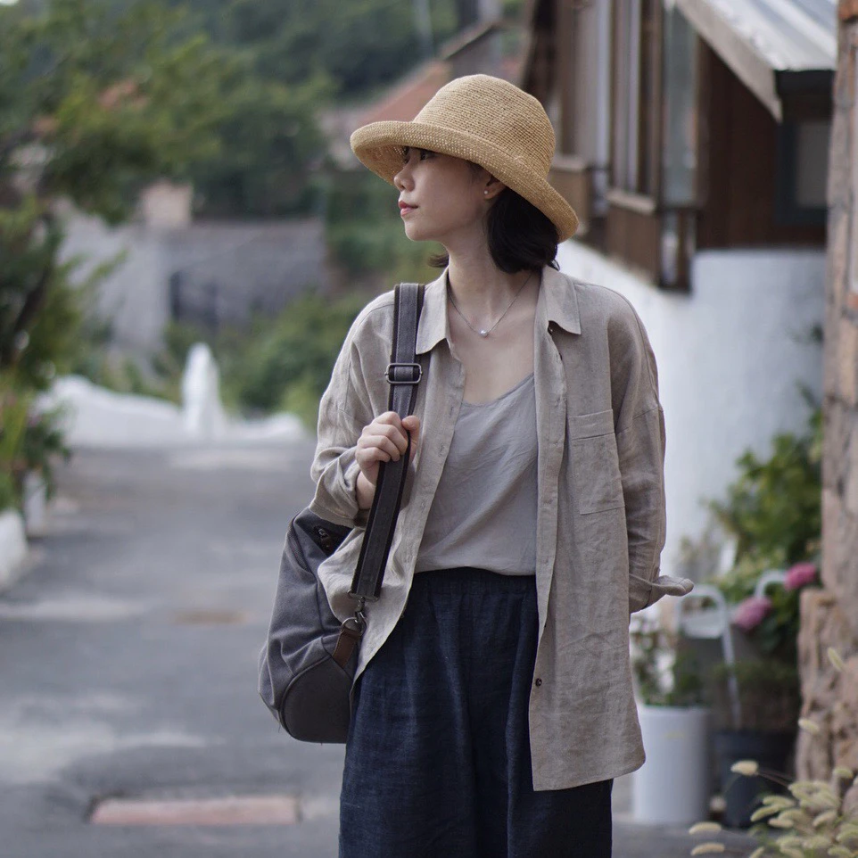 九间房衣自然主义天然亚麻长袖防晒秋款