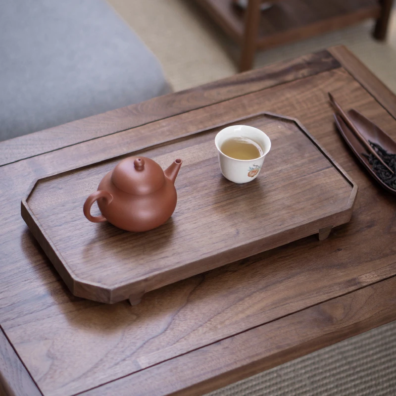 禅意干泡盘黑胡桃木新中式实木简约茶具茶盘原创茶室八角干泡台