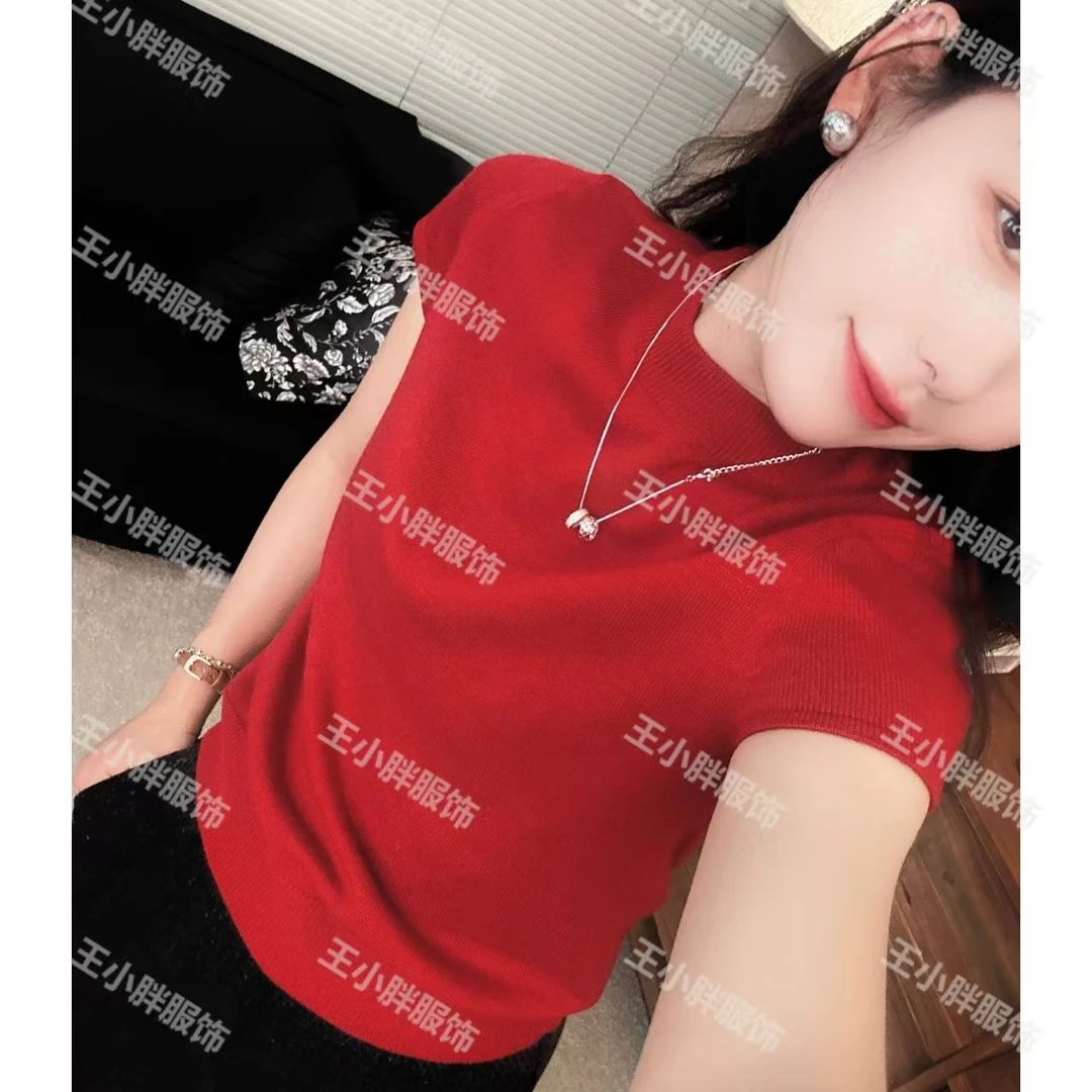 【小胖家】8271早秋百搭纯色针织短袖上衣