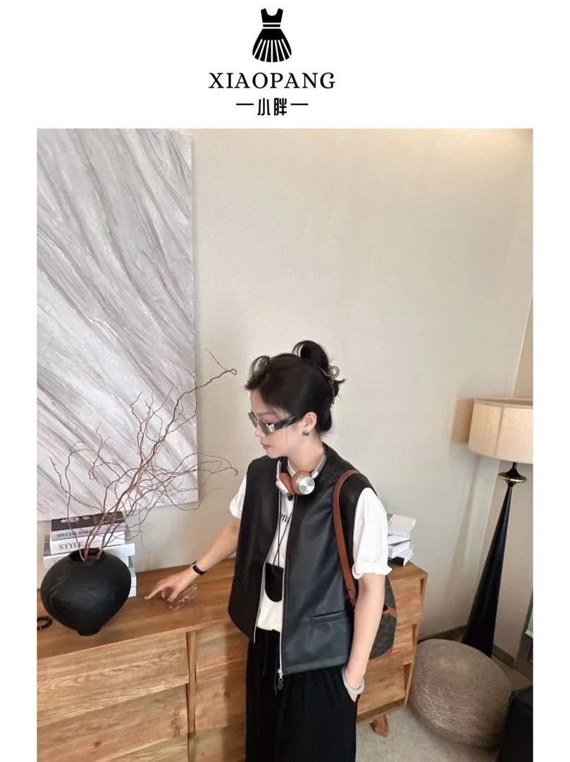 【小胖家】660010早秋宽松休闲皮马甲