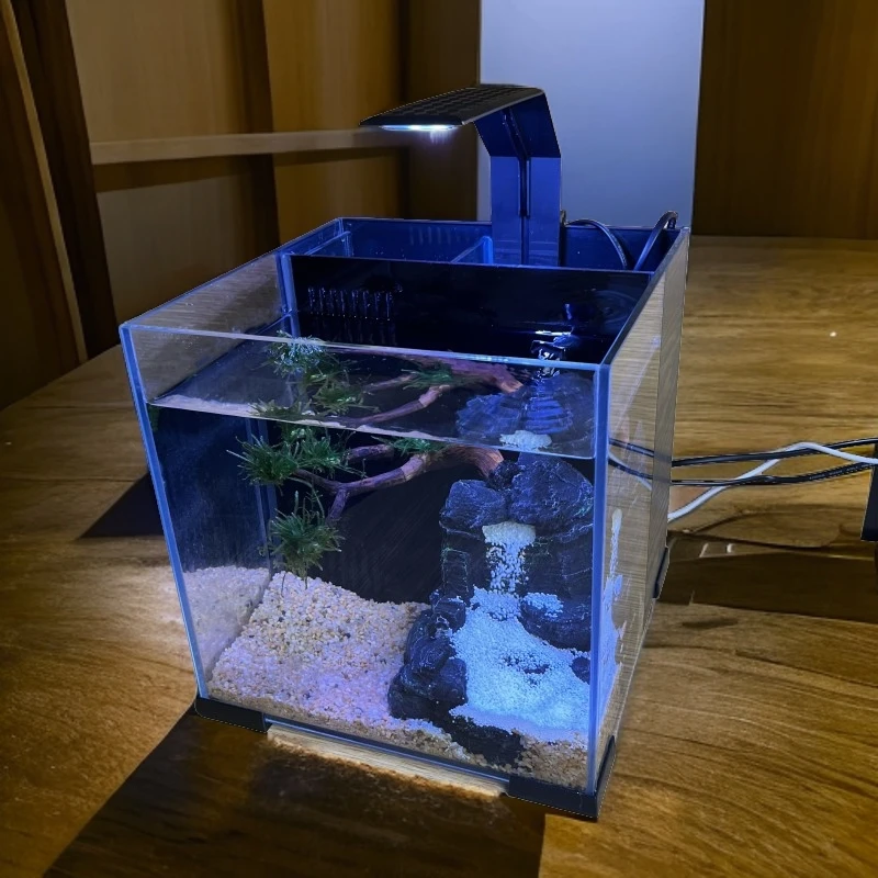 背滤 流沙瀑布灯光造景全套超白玻璃鱼缸客厅桌面水族箱