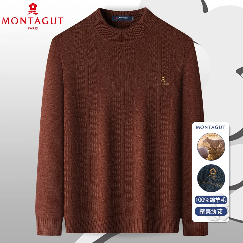 梦特娇【100%绵羊毛】男士冬季羊毛衫男圆领加厚保暖针织毛衣男