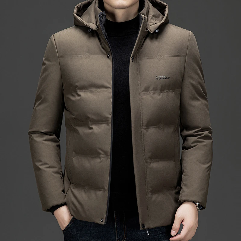 男士加厚带帽棉服冬季中年时尚保暖棉袄可拆卸帽棉衣