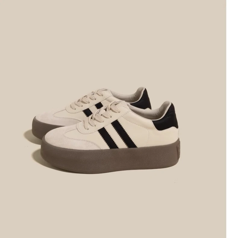 休闲板鞋女新款真皮百搭内增高软底复古ins系带德迅6689