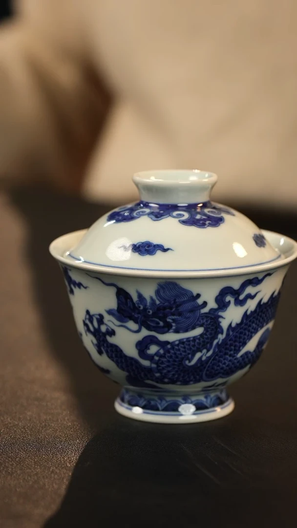 【闪购商品】陶瓷瓷片 团窑 龙纹盖碗