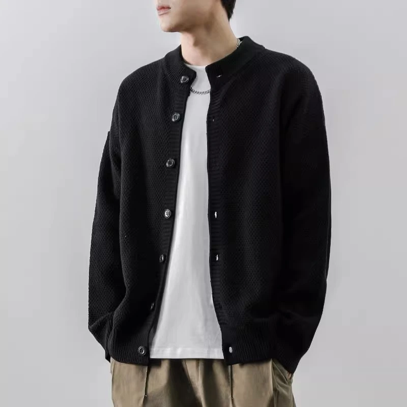 仓石一树潮牌韩版黑色针织开衫男士春秋简约宽松休闲毛线外套百搭