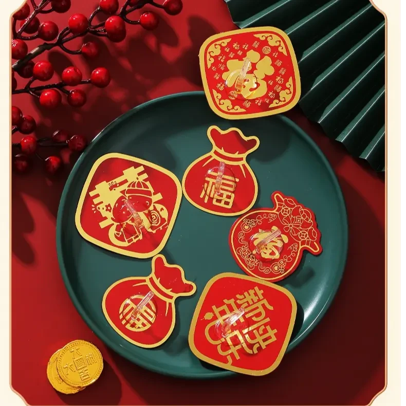 新年福字红色创意客厅复古挂钩强力粘胶免打孔粘钩家用新中式挂钩