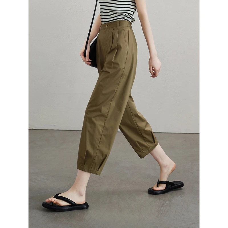 2024夏季新款宽松显瘦高腰萝卜八分休闲哈伦裤子气球裤女薄款外穿