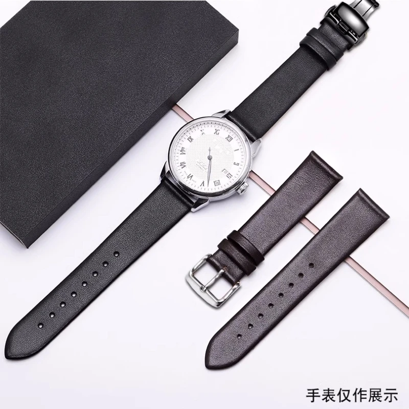 头层针纹牛皮表带男女款适配天梭欧米茄浪琴天王DW海鸥CK黑色棕色