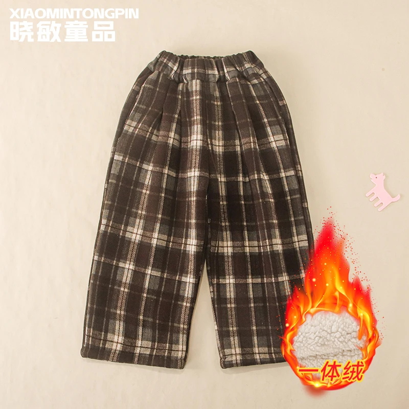 压褶格子休闲裤3C3488