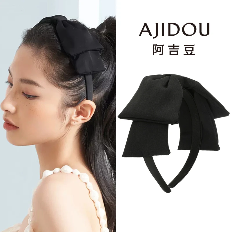 阿吉豆双层黑色蝴蝶结发箍复古可爱头箍【MYB】