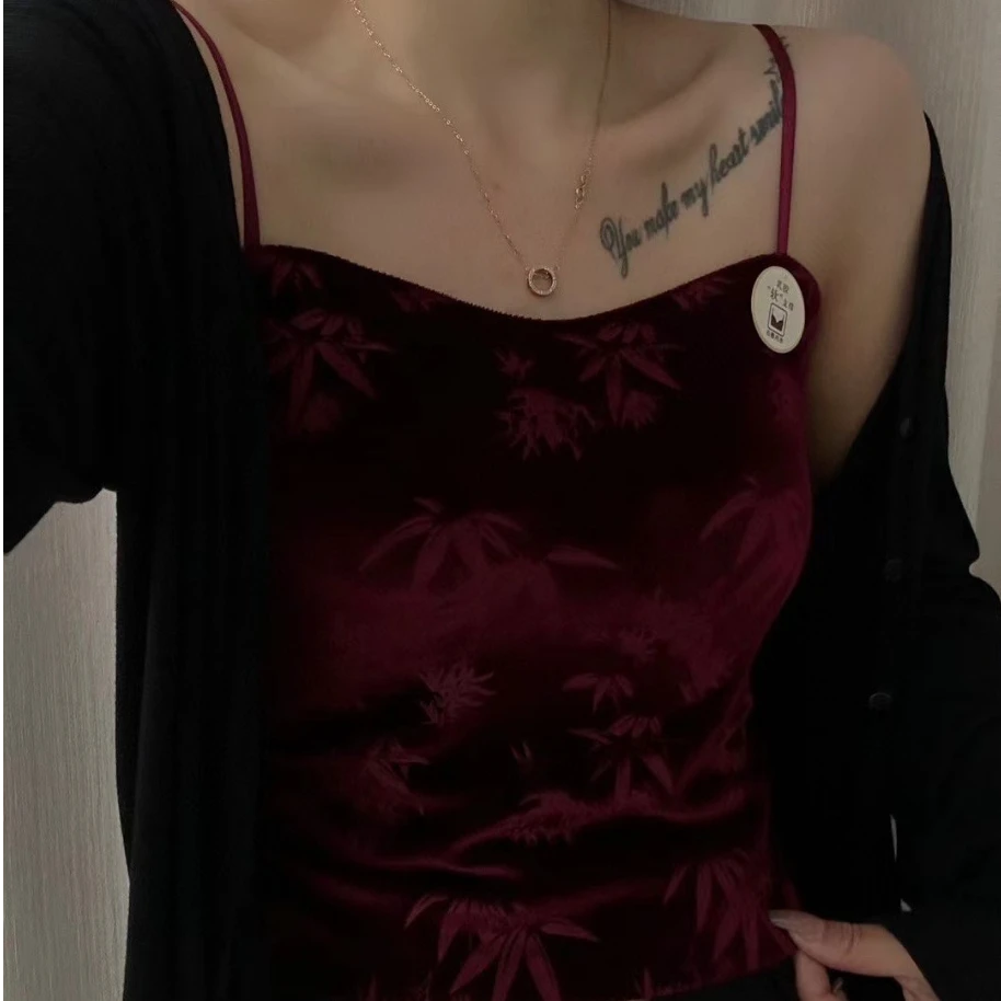 11806#秋冬新款复古金丝绒吊带保暖