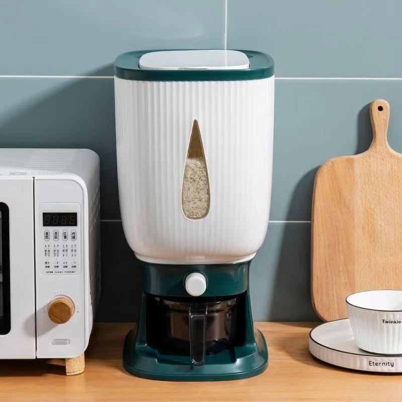 按压式水滴款储米桶 厨房五谷杂粮多功能创意米桶8034