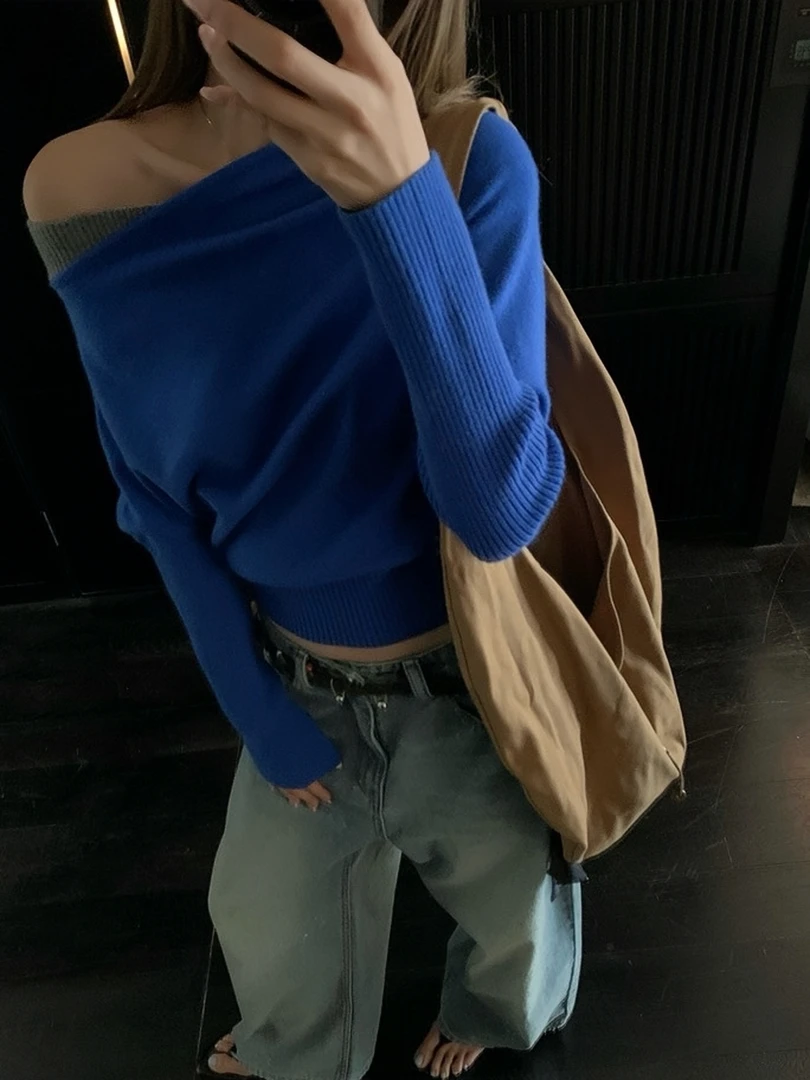 WINMIN自留1件多搭 可穿三季 斜肩亲肤毛针织衫打底女内搭上衣