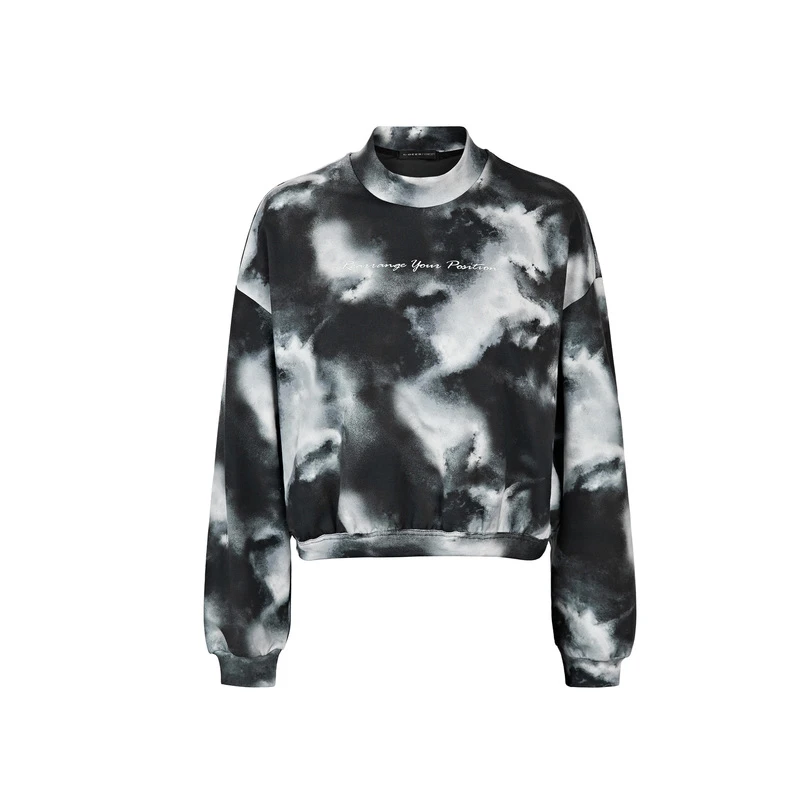 S·DEER圣迪奥女装宽松时尚半高领水墨晕染短款卫衣外套S21362201