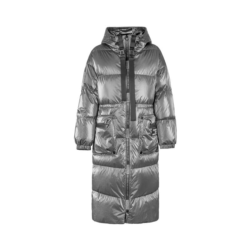 S·DEER圣迪奥冬季时尚撞色字母飘带亮面长款过膝羽绒服S21482437