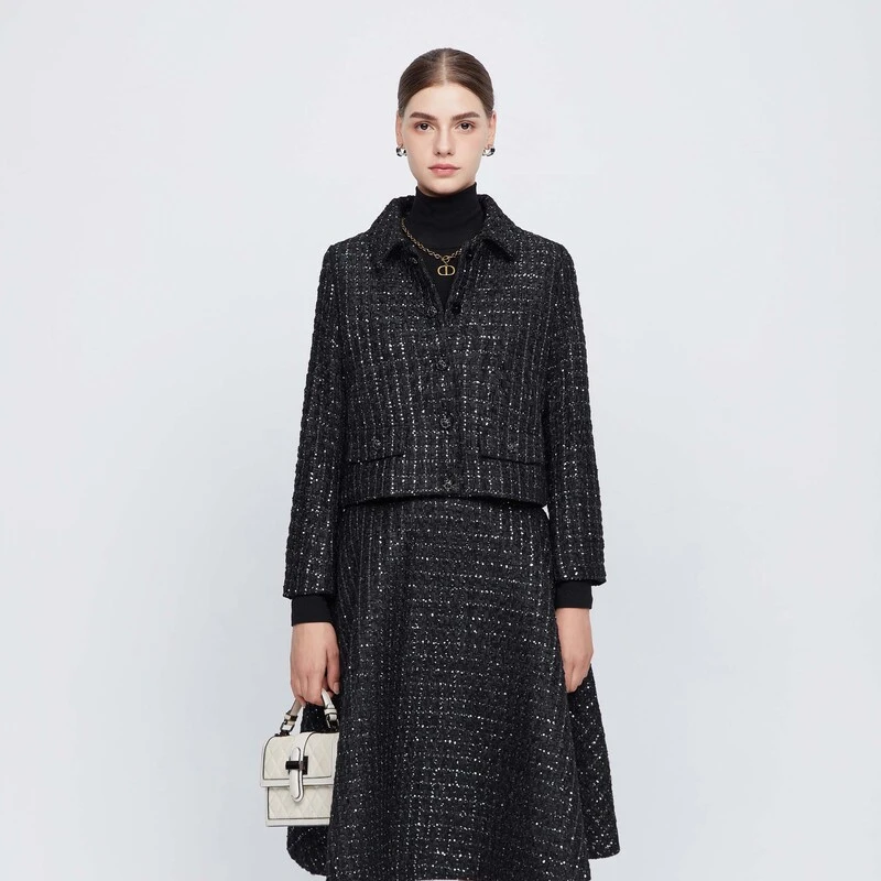 sdeer圣迪奥女装通勤风复古翻领格纹短款外套S23482206