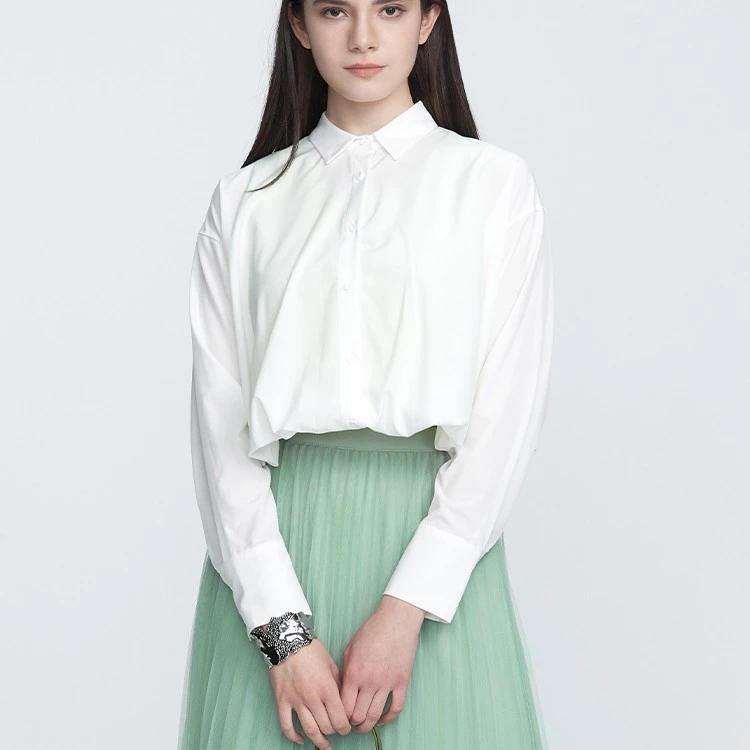 S·DEER圣迪奥春新品女士时尚简约百搭翻领拼接长袖衬衫S21180533