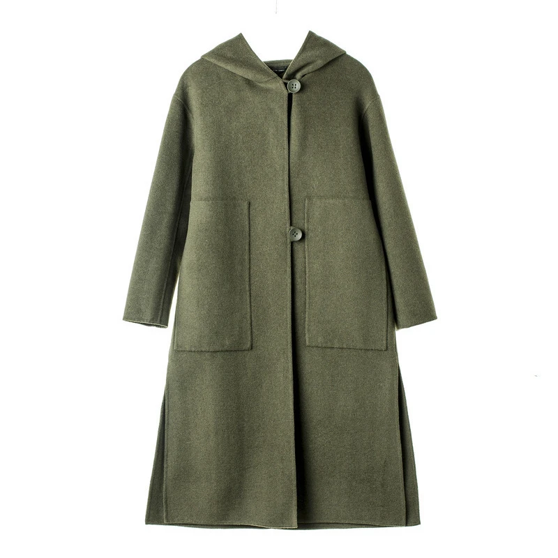 S·DEER圣迪奥秋冬时尚百搭腰带军绿连帽中长款女装风衣S18481806