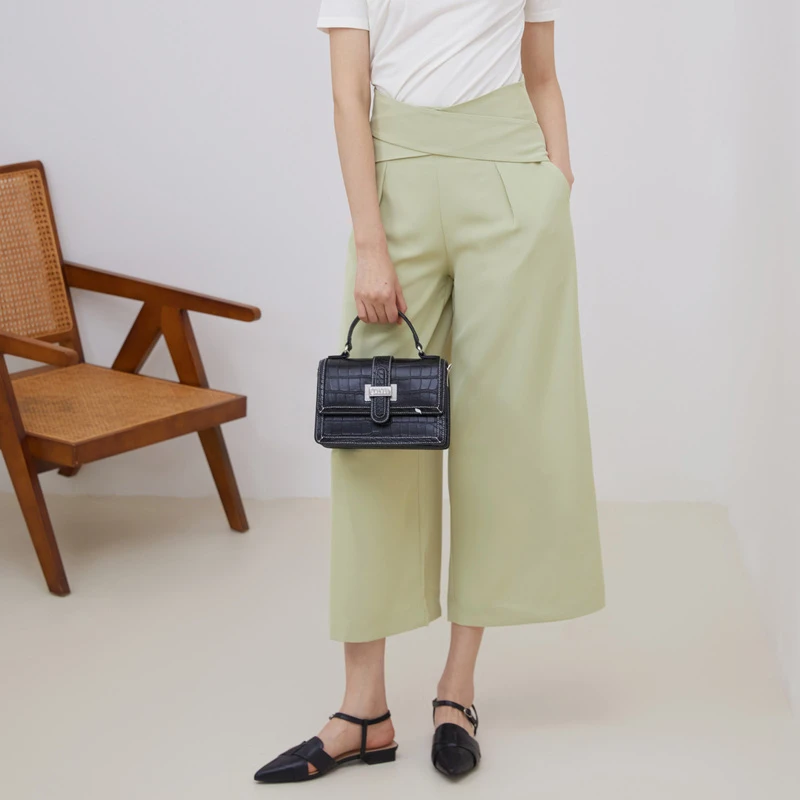 S·DEER圣迪奥女装气质时尚高腰交叉阔腿西装休闲长裤S223Z0820