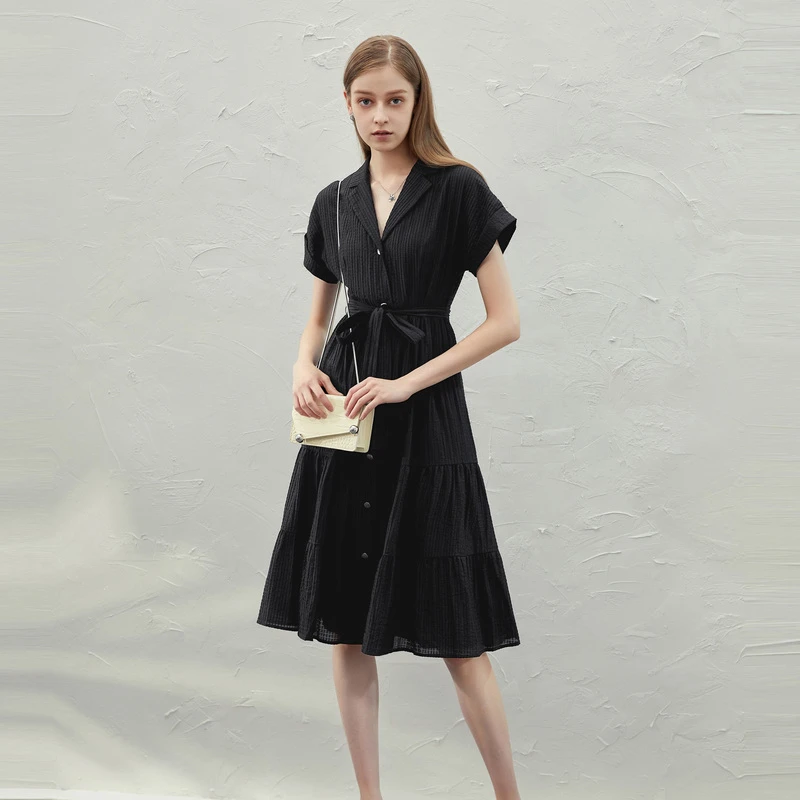 sdeer2025通勤女装OL风西装领收腰连衣裙S232Z12QD