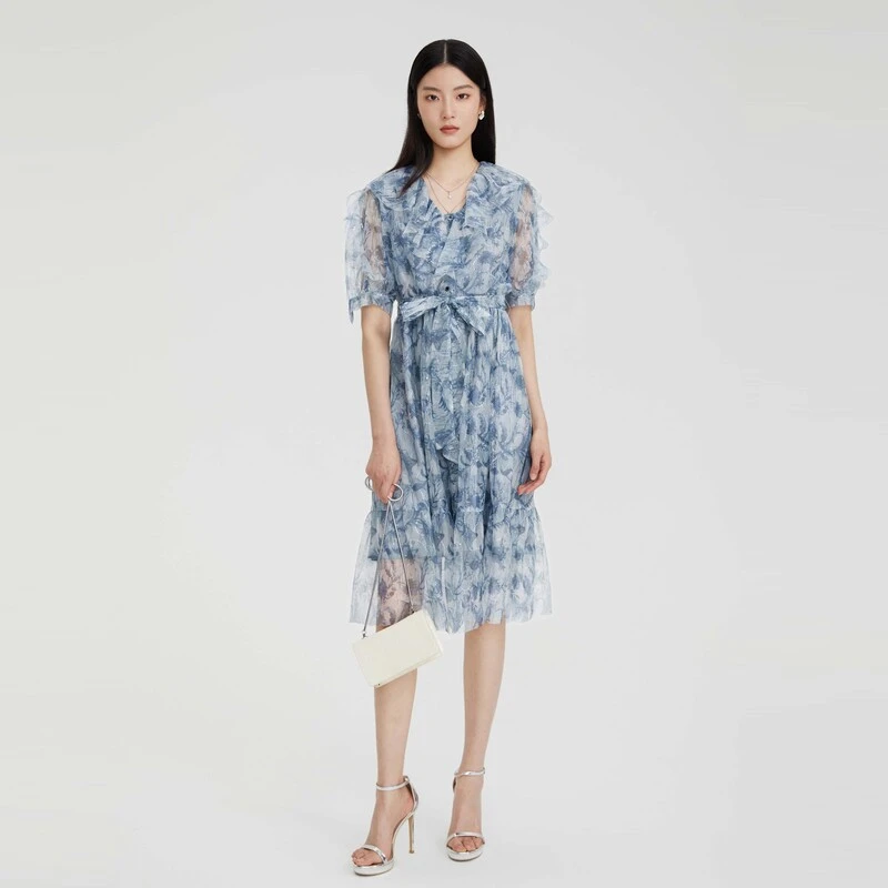 圣迪奥女装夏季时尚轻奢气质设计师款印花女装连衣裙 S232Z1247