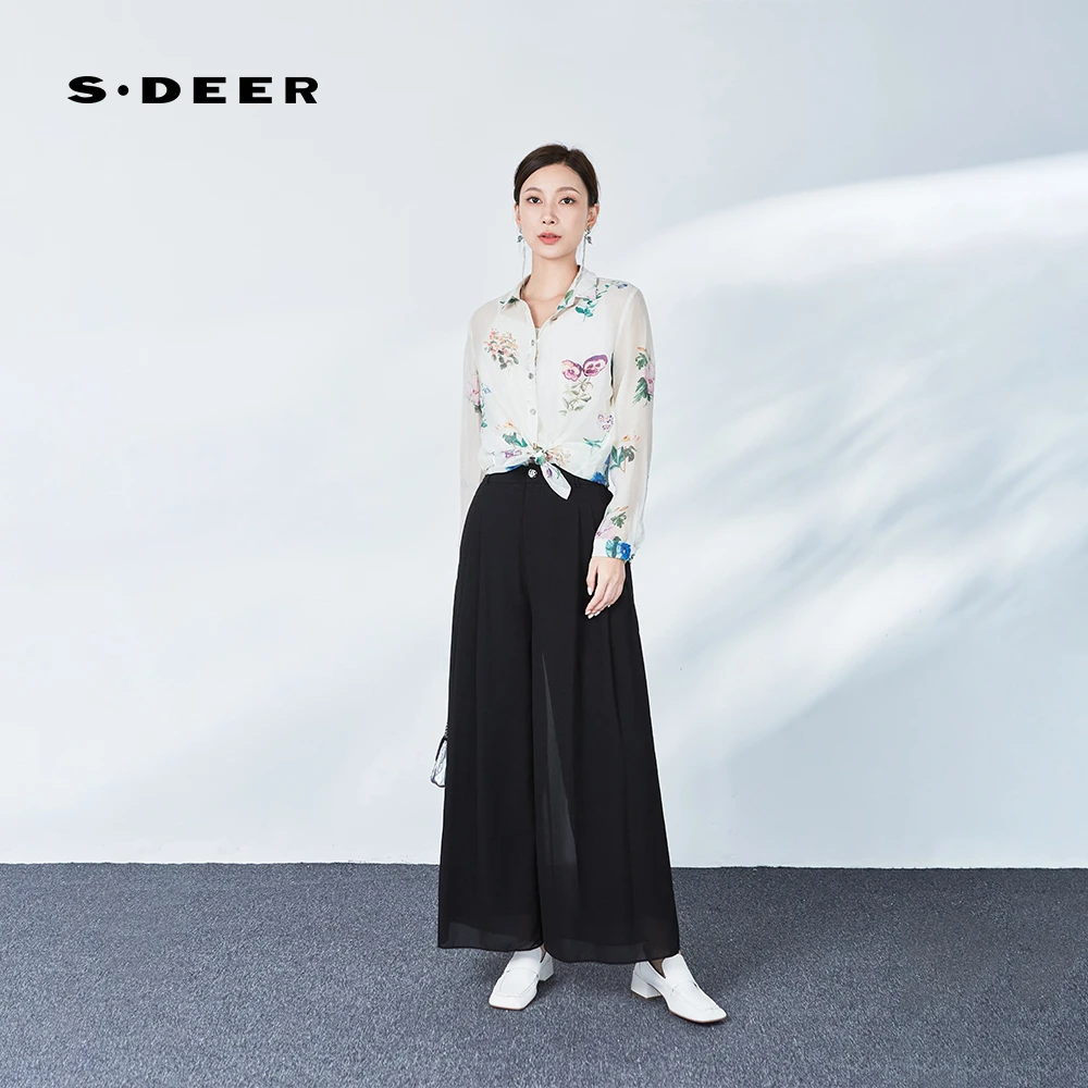 圣迪奥清新浪漫优雅印花长袖宽松舒适舒适秋装秋夏衬衫S243Z0507