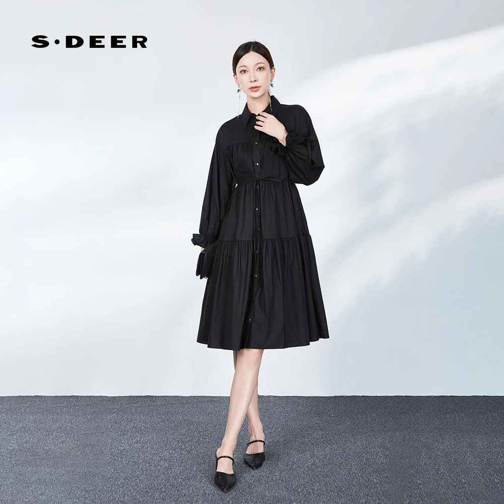 圣迪奥气质长袖百搭女士收腰设计师秋季连衣裙S243Z1223