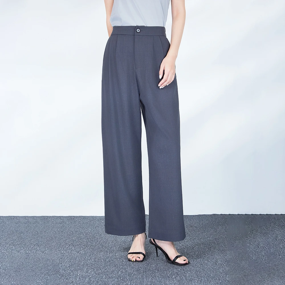 舒适圣迪奥直筒显瘦宽松纯色垂感通勤舒适长裤S243Z0802