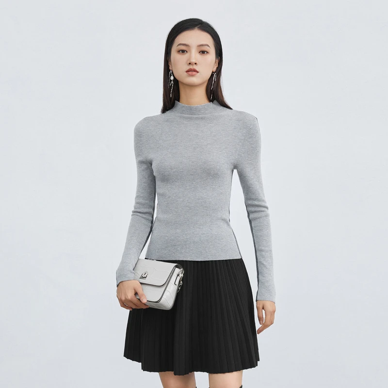 S·DEER圣迪奥女装正品套头半高领纯色修身舒适针织上衣S223Z3567