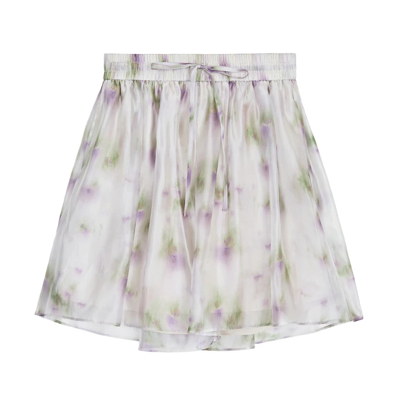 sdeer圣迪奥女装早秋套装抽绳松紧清凉薄款晕染雪纺短裤S232Z0918