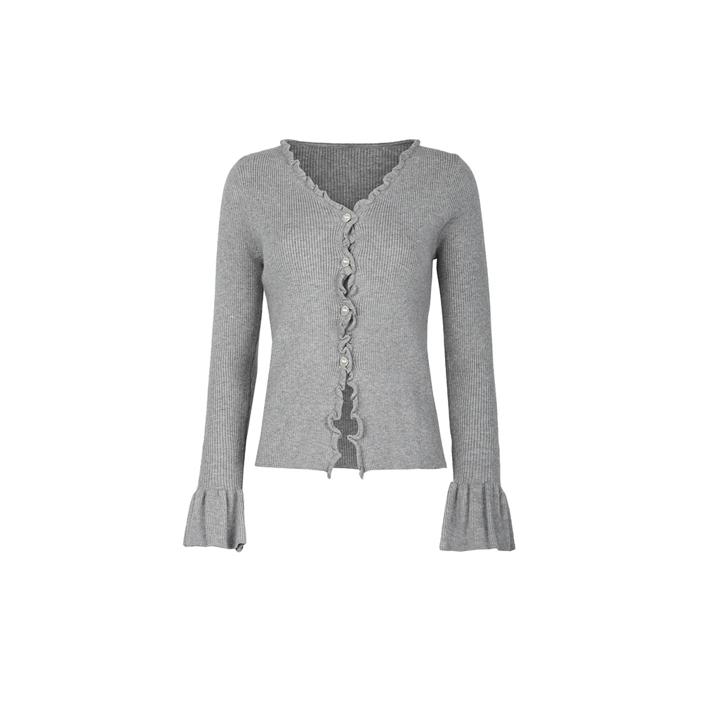 圣迪奥显瘦气质百搭V领设计感通勤长袖毛针织衫S243Z3502