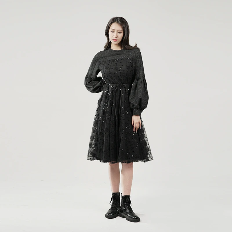 圣迪奥冬季新款设计师优雅系带显瘦连衣裙女S234Z12E8