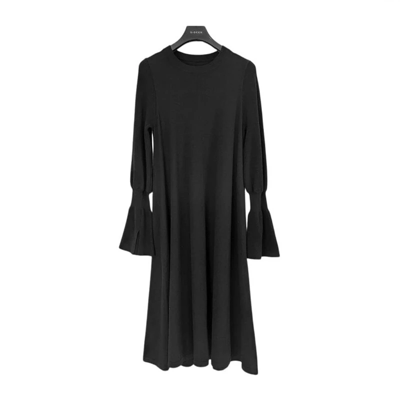 sdeer圣迪奥女装罗纹圆领喇叭袖长款针织衫S243Z3507