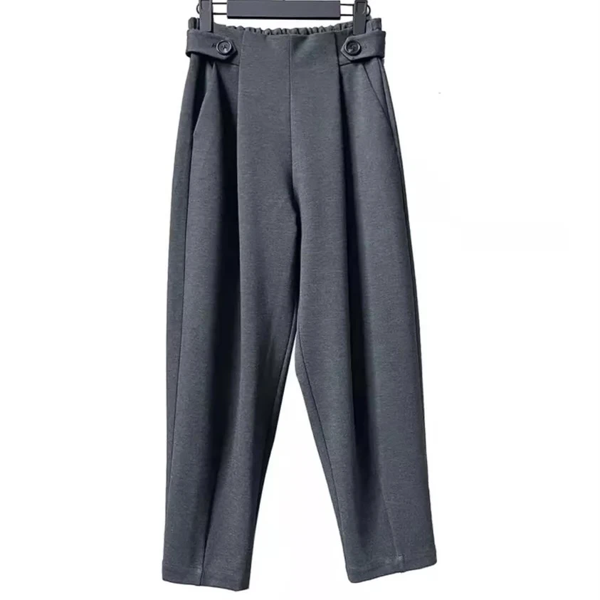 圣迪奥女装显瘦松紧拼接百搭压褶插袋休闲气质直筒长裤S221Z0805