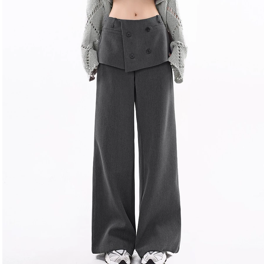 美式复古假两件简约设计感小众休闲西装裤K24898