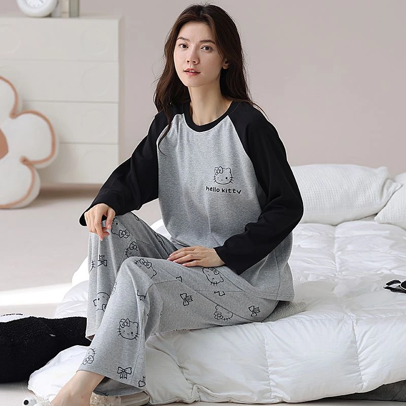 YZT 秋冬新款长袖长裤睡衣家居服纯棉时尚休闲套装Kitty猫