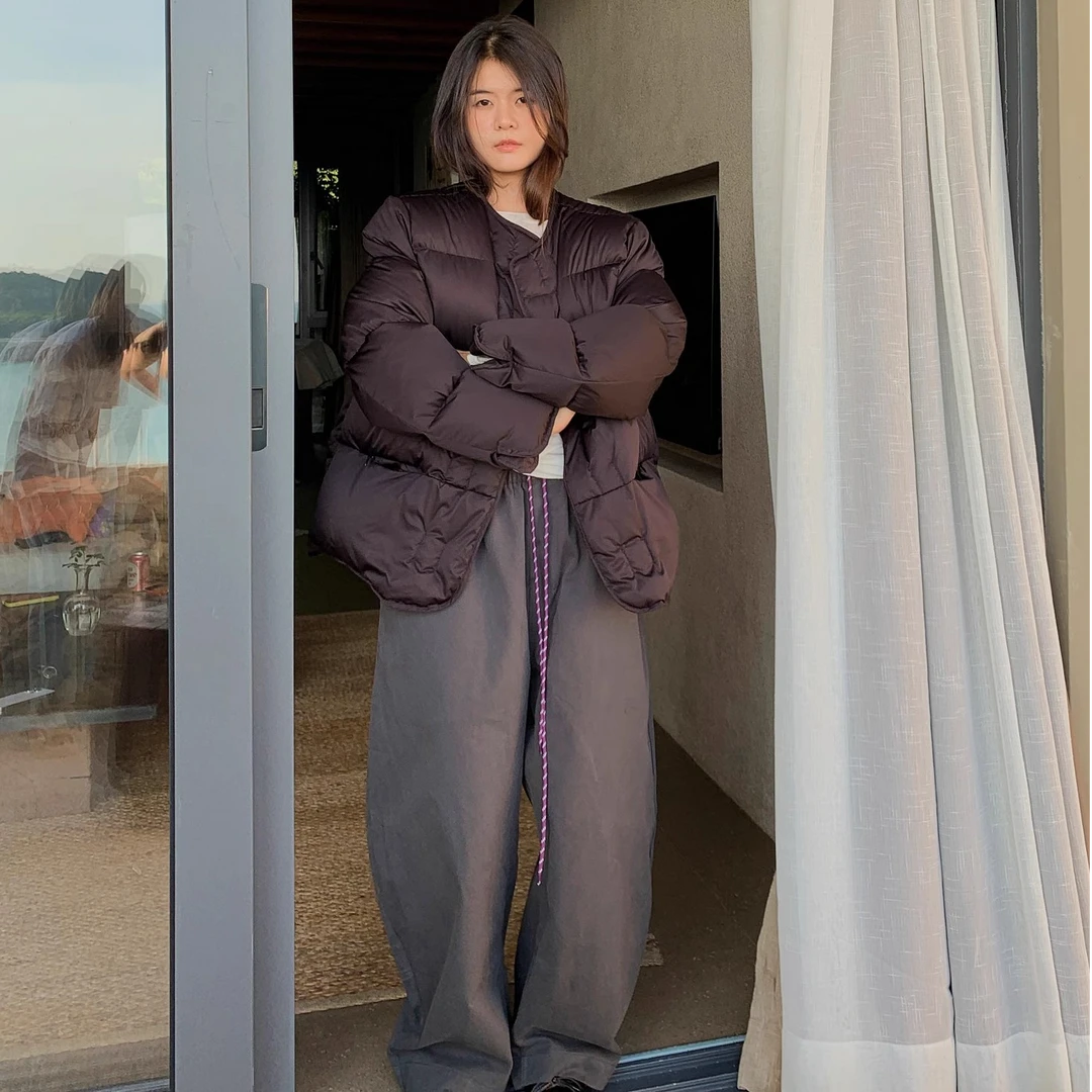 LILUSHOP【10.31 20:00】隐形磁吸扣圆领方块气质90白鸭绒羽绒服