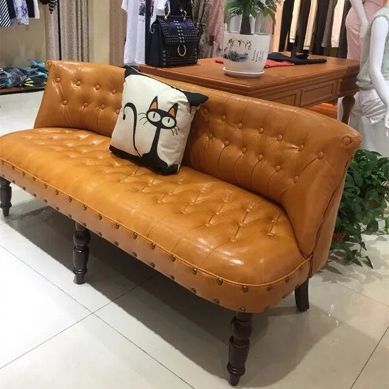 鸥古语欧式复古皮艺美容院迷你小型公寓出租房卧室服装店小沙发椅