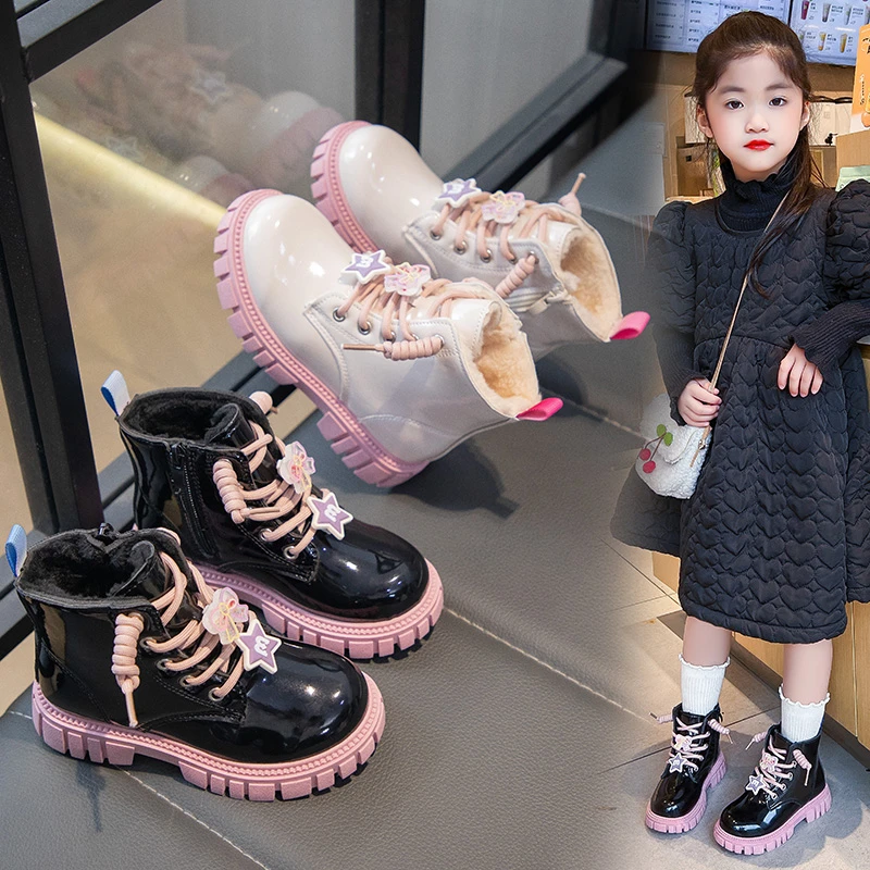 2023新款冬季女童马丁靴儿童大棉鞋小女孩短靴加绒加厚保暖雪地靴