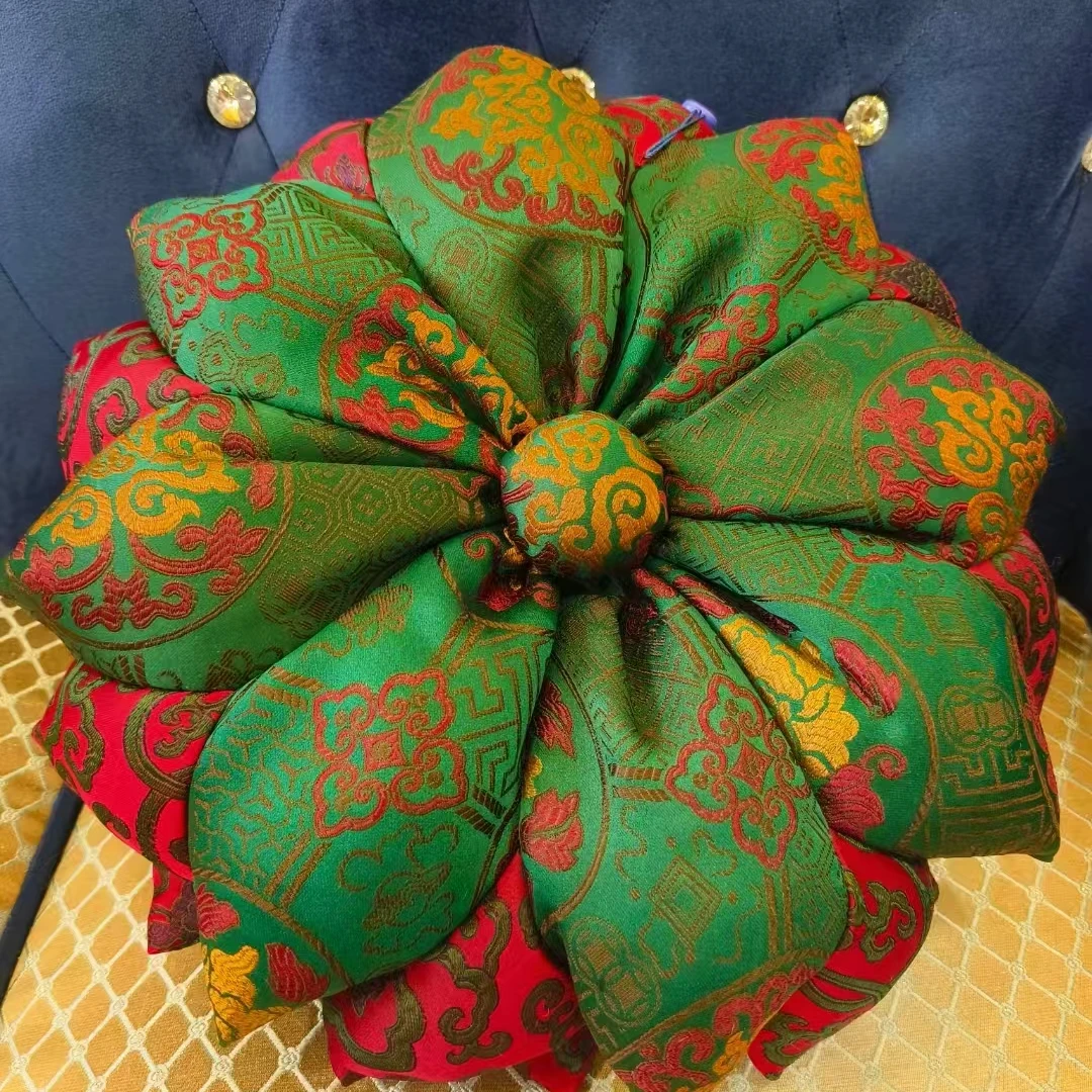吉派 手工莲花充棉抱枕 碎花 复古 纯手工 双层 印花 中国风 禅意