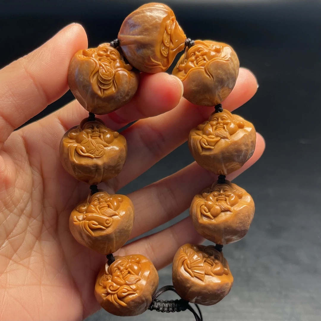 2.3-2.4包衣财神橄榄核雕刻纯手工精品文玩手串佛珠念珠手链