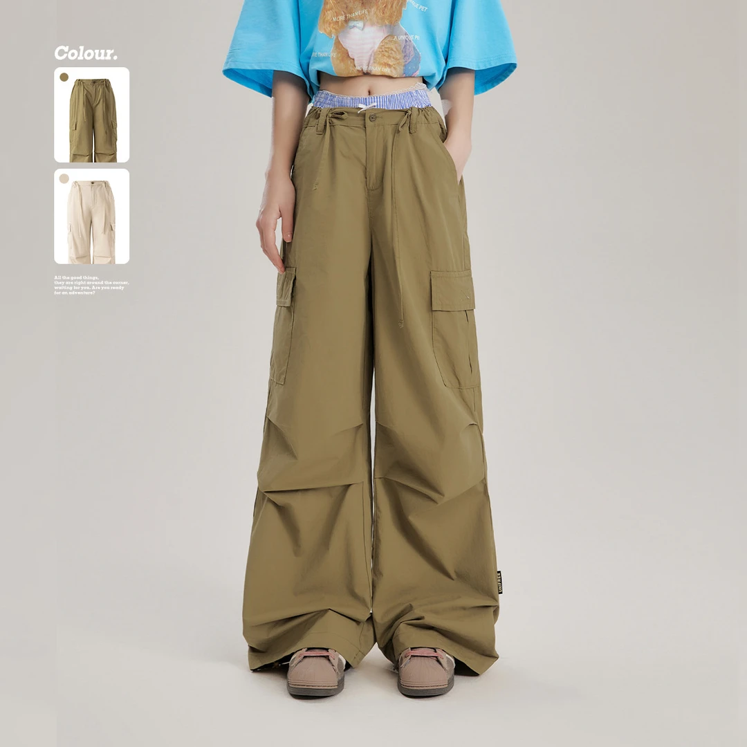 【明星同款】夏款潮酷辣妹柔软舒适水洗宽松直筒工装休闲裤