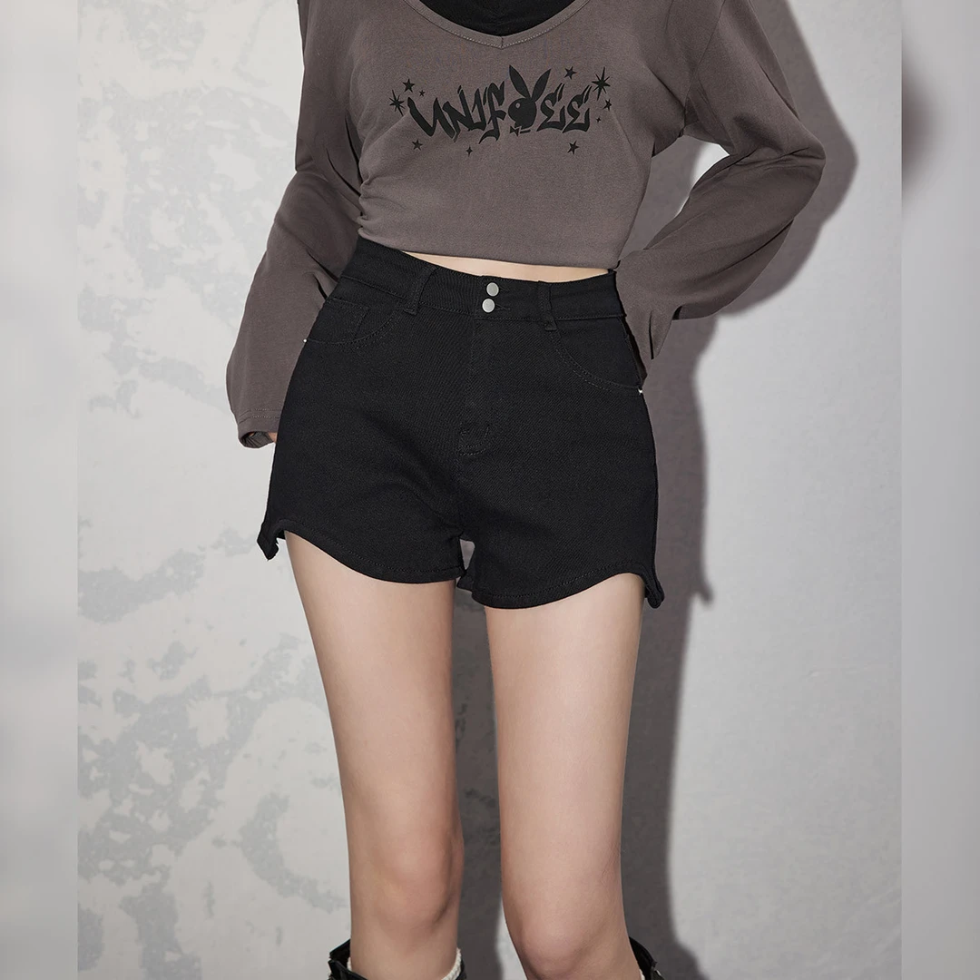 黑色牛仔短裤女新款夏季高腰辣妹紧身显瘦美式热裤外穿