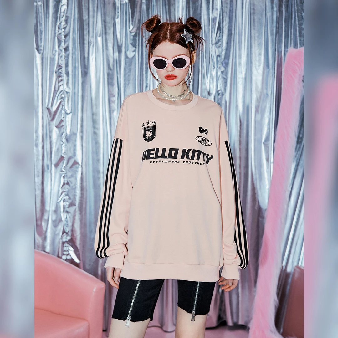 HELLO KITTY联名23年秋新款学院风宽松卫衣女式圆领百搭