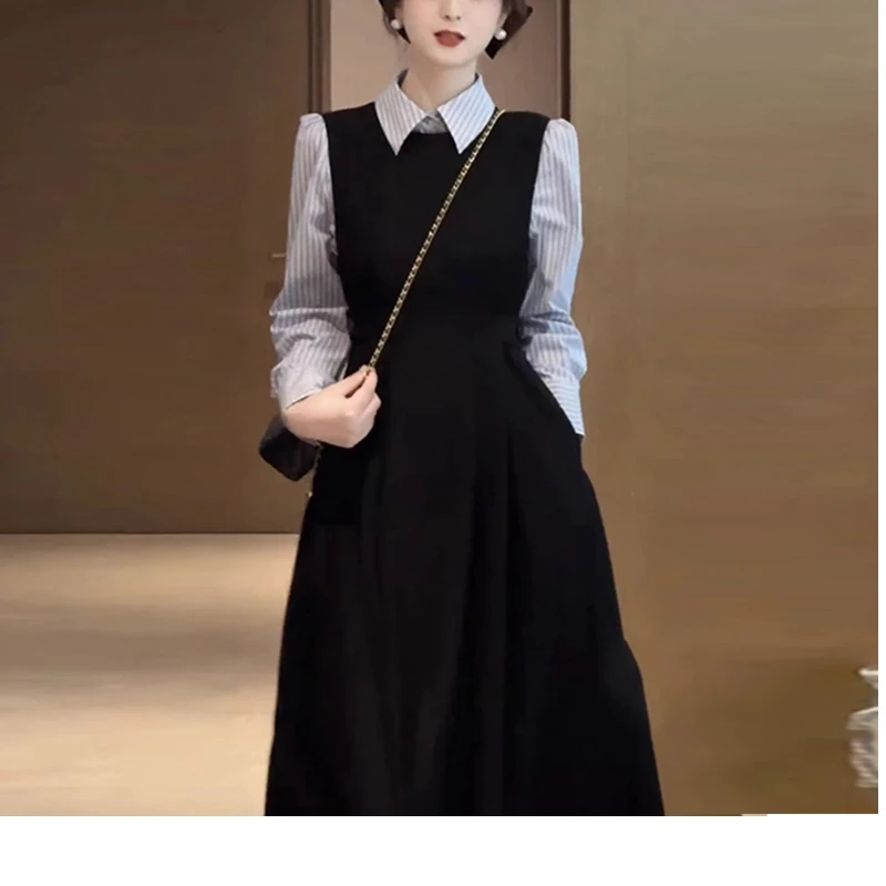 【安安】法式气质收腰连衣裙子女2024新款高级感时尚黑色长裙1787