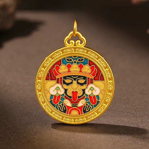 【漫漫专享】足金999 珐琅扎基拉姆黄金财神吊坠（赠合金链）HJD769