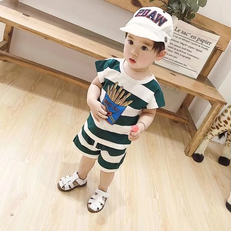 儿童套装童装男童夏季夏装条纹小童运动洋气纯棉休闲男宝帅气韩版