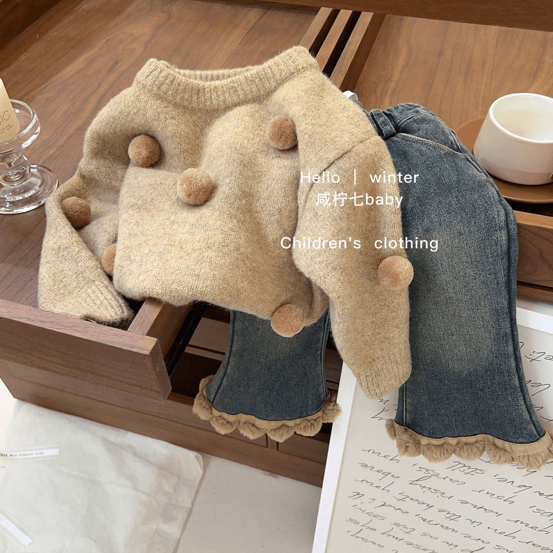 女童秋冬毛衣套装2024新款韩版洋气儿童女加厚针织衫加绒秋冬童装