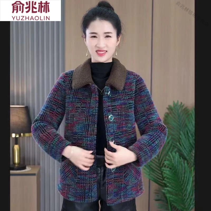 俞兆林时尚春秋新款加绒加厚毛呢外套中老年女冬季洋派中年妈妈装